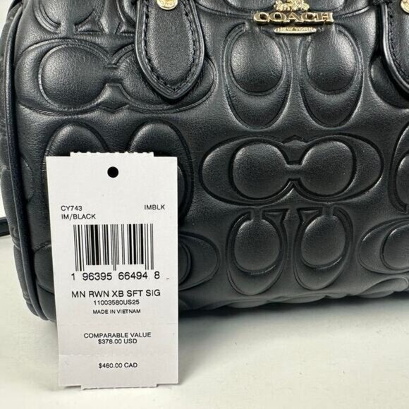 Coach Mini Rowan Crossbody Bag In Signature Leather IN Black - Picture 7 of 13